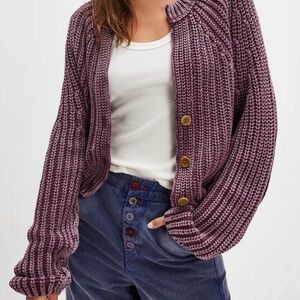 Free People Sweet Nothing Chunky Cropped Cable Knit Cardi Moonscape Purple